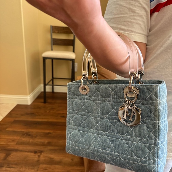 Christian Dior Medium Denim Cannage Lady Dior Bag with Acrylic Handles - Picture 13 of 14